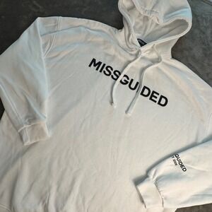 Missguided White Logo‎ Hoodie Sweatshirt Women's Casual Pullover